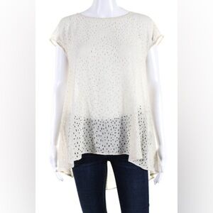 Eileen Fisher Womens Short Sleeve Scoop Neck Laser Cut Silk Shirt White S Petite